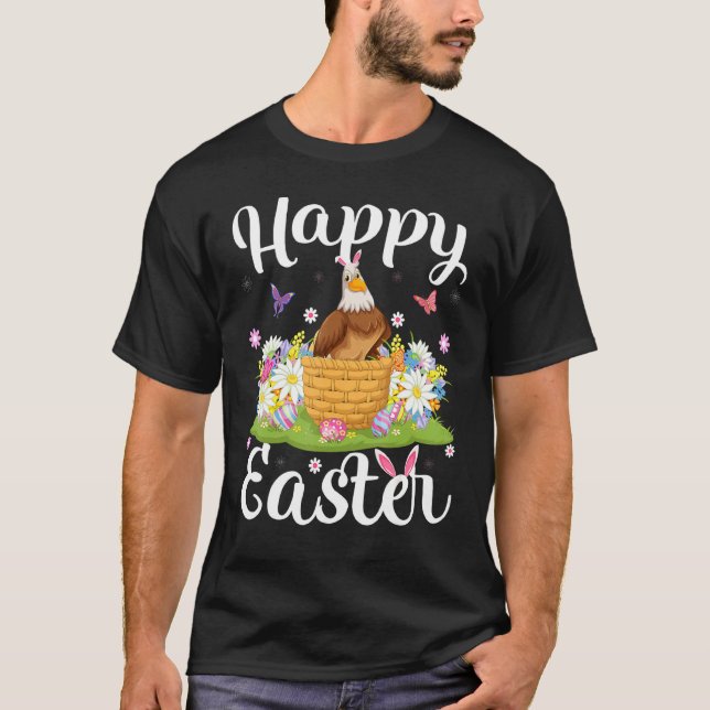 Eagle Bird Easter Egg Hunting Floral Eagle Easter  T-Shirt (Front)