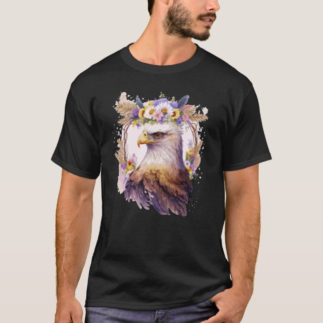 Eagle Bird Of Prey Flower Crown Floral Birding T-Shirt (Front)