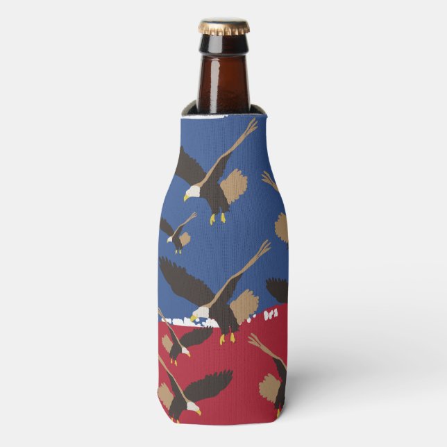 Eagle Bird USA Patriotic American Flag  Bottle Cooler (Bottle Front)