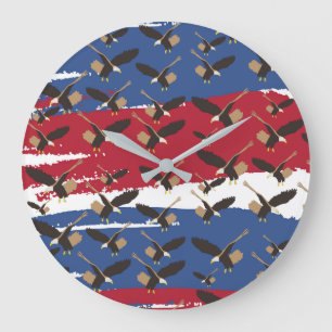 Eagle Bird USA Patriotic American Flag Large Clock