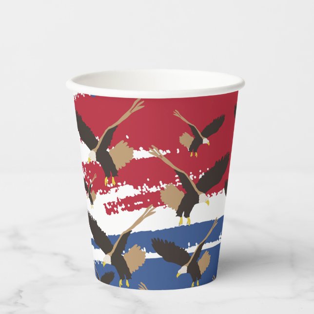 Eagle Bird USA Patriotic American Flag  Paper Cups (Front)