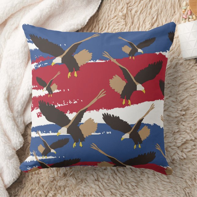 Eagle Bird USA Patriotic American Flag  Throw Pillow (Blanket)