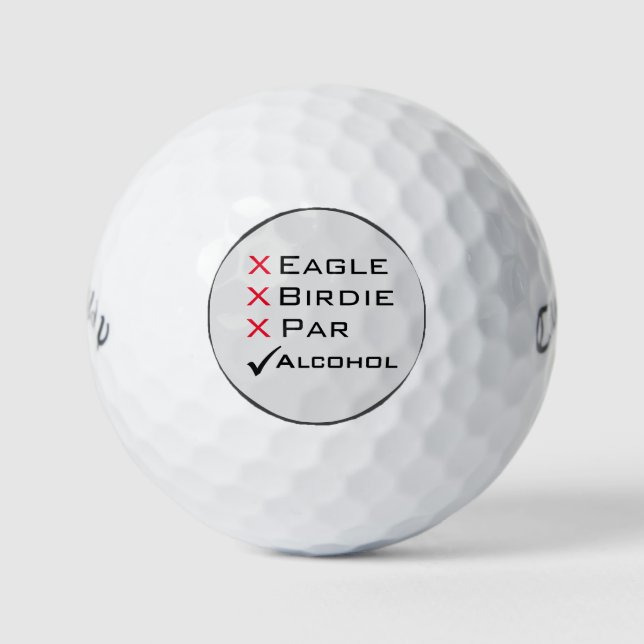 Eagle Birdie Par Alcohol  Golf Humour Balls (Front)