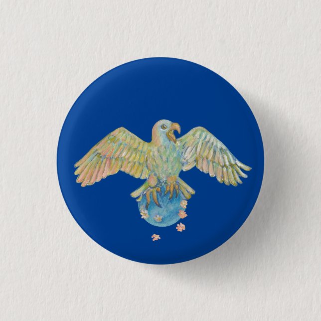 Eagle Carrying Earth Deep Blue 1 Inch Round Button (Front)