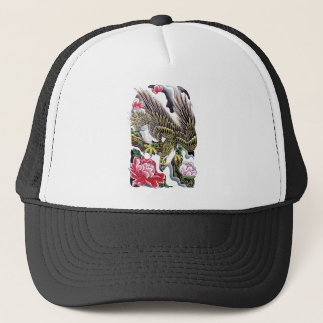 Eagle & Chrysanthemum Tattoo design Trucker Hat (Front)
