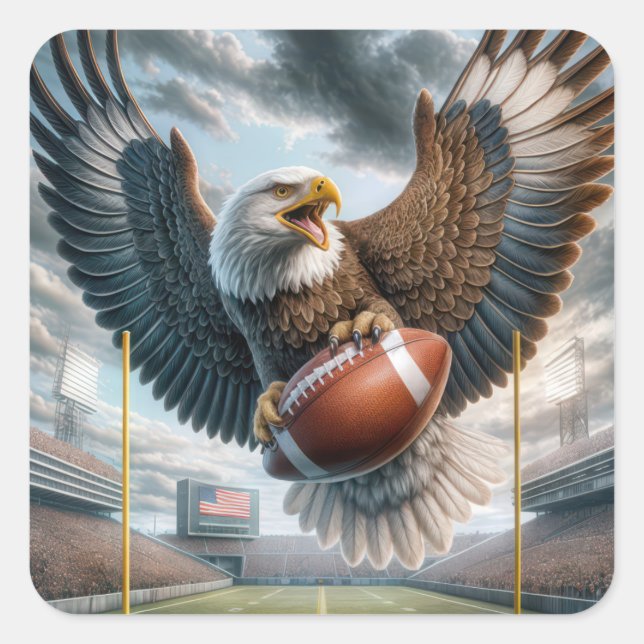 Eagle Clutching a Football Square Sticker (Front)
