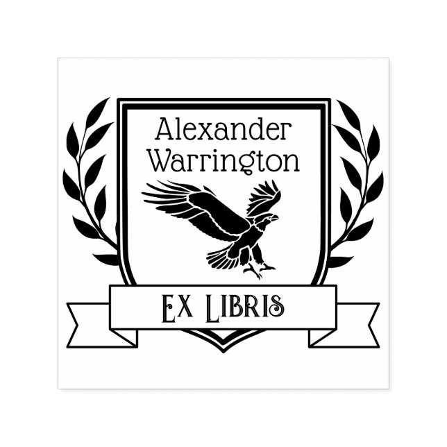 Eagle Crest Ribbon Ex Libris Library Book Name Self-inking Stamp (Design)