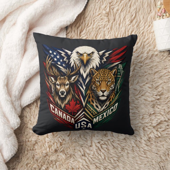 Eagle Deer Jaguar Nature Art Throw Pillow (Blanket)