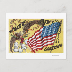 Eagle Emblem Holding Fireworks, Flag Postcard