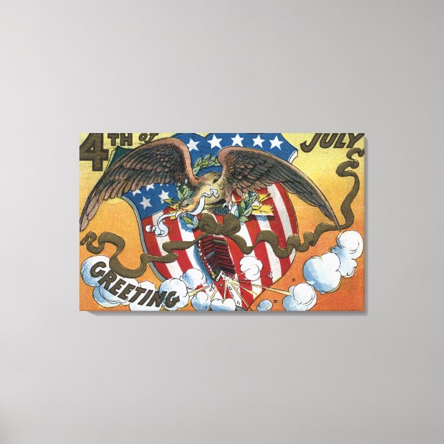 Eagle Emblem Holding Fireworks, Flag-Shield Canvas Print (Front)