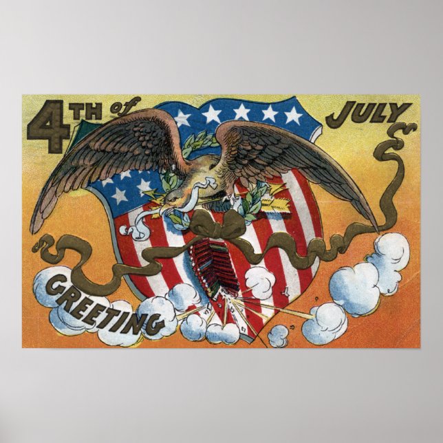 Eagle Emblem Holding Fireworks, Flag-Shield Poster (Front)