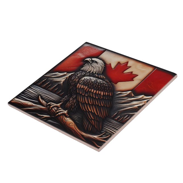 Eagle Emblem on Canadian Flag With Mountains Tile (Side)