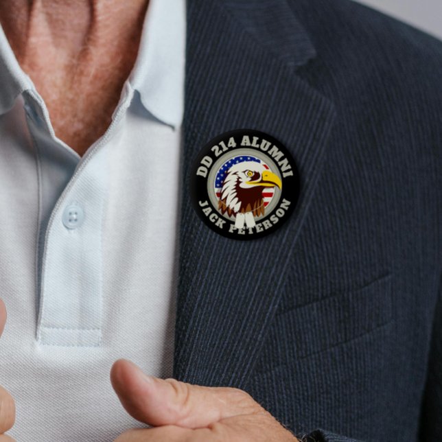 Eagle Emblem USA Flag | DD 214 Alumni Monogram 2 Inch Round Button (Creator Uploaded)