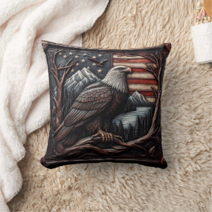 Eagle Emblem With American Flag Design Throw Pillow