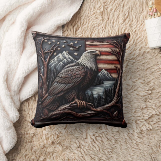 Eagle Emblem With American Flag Design Throw Pillow (Blanket)