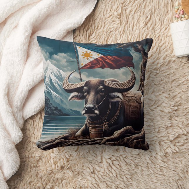 Eagle Emblem With American Flag Design Throw Pillow (Blanket)