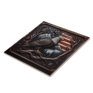 Eagle Emblem With American Flag Design Tile