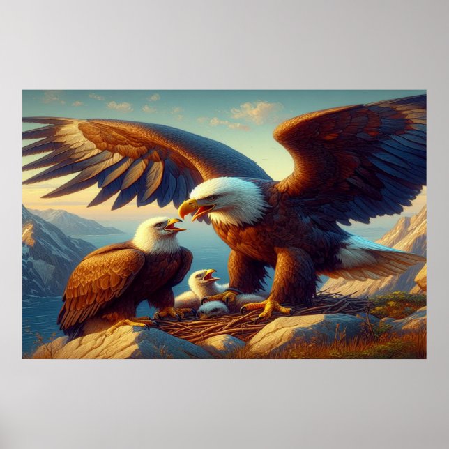 Eagle Family Nesting Atop a Cliff During 36x24 Poster (Front)