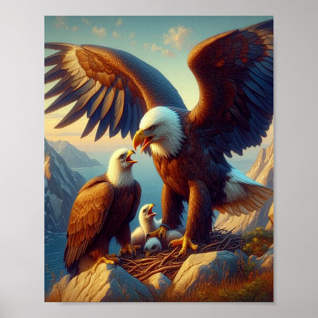 Eagle Family Nesting Atop a Cliff During 8x10 Poster (Front)