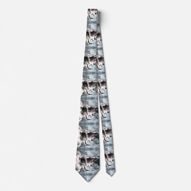 Eagle flies above water surface tie (Front)