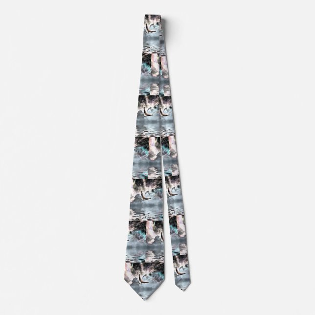 Eagle flies above water surface tie (Front)