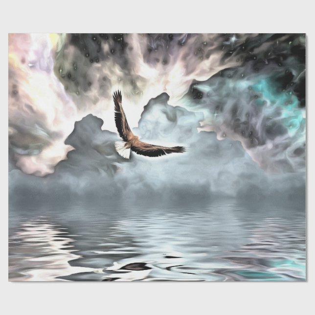 Eagle flies above water surface wrapping paper (Flat)