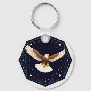 Eagle Flying Against Starry Background Keychain