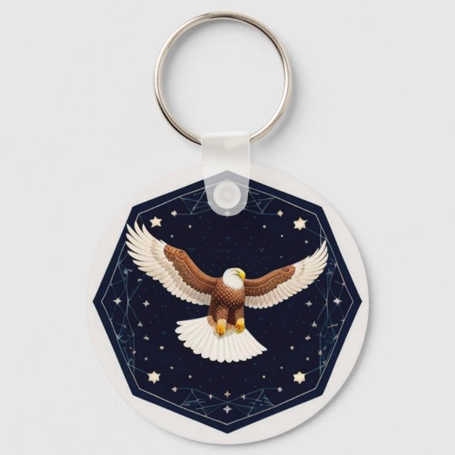 Eagle Flying Against Starry Background Keychain (Front)