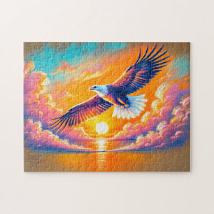 Eagle Flying at Sunset Pastel Chalk Drawing Jigsaw Puzzle
