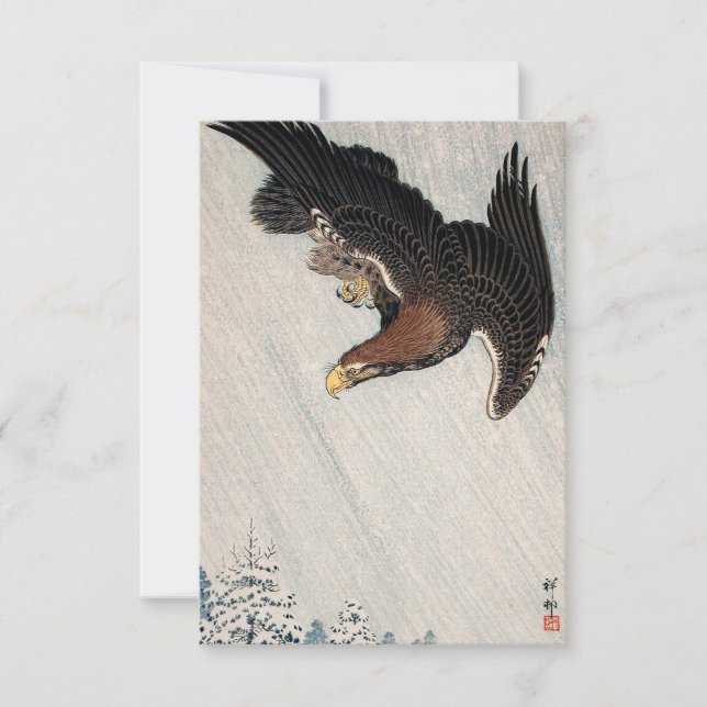 Eagle Flying in Snow (1933) by Ohara Koson Invitation (Front)