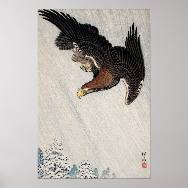 Eagle Flying in Snow by Ohara Koson (1933) Poster (Front)