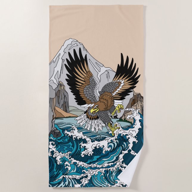 Eagle Flying Low Over Stormy Sea Beach Towel (Front)