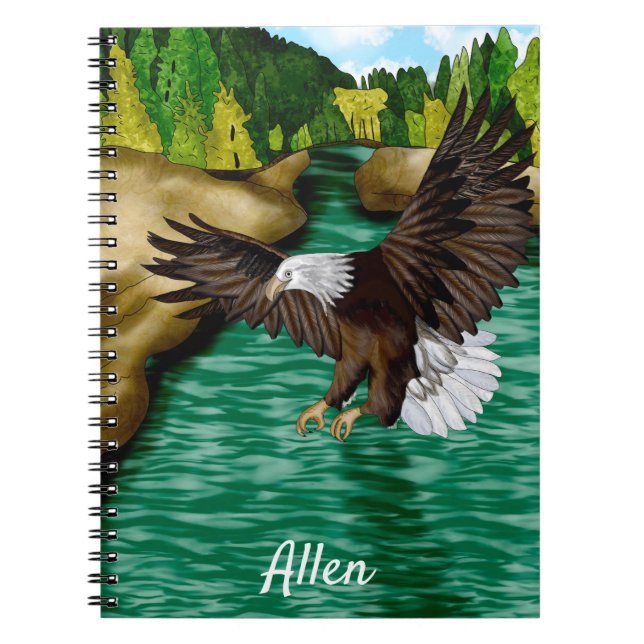Eagle Flying Over River and Mountains Personalized Notebook (Front)