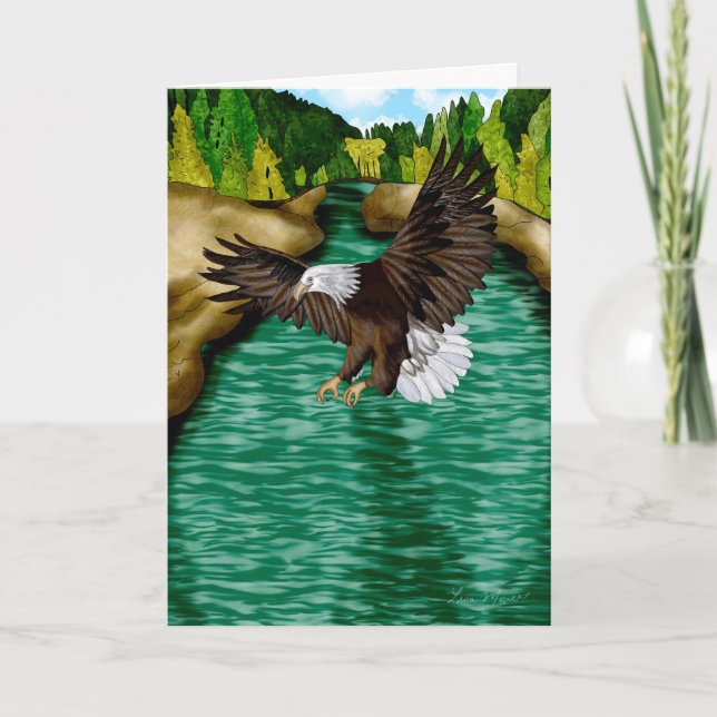 Eagle Flying over River in the Mountains Birthday  Card (Front)