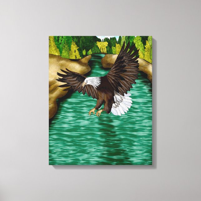 Eagle Flying over River in the Mountains   Canvas Print (Front)