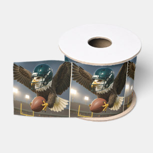 Eagle Flying With Football In Sports Stadium Grosgrain Ribbon