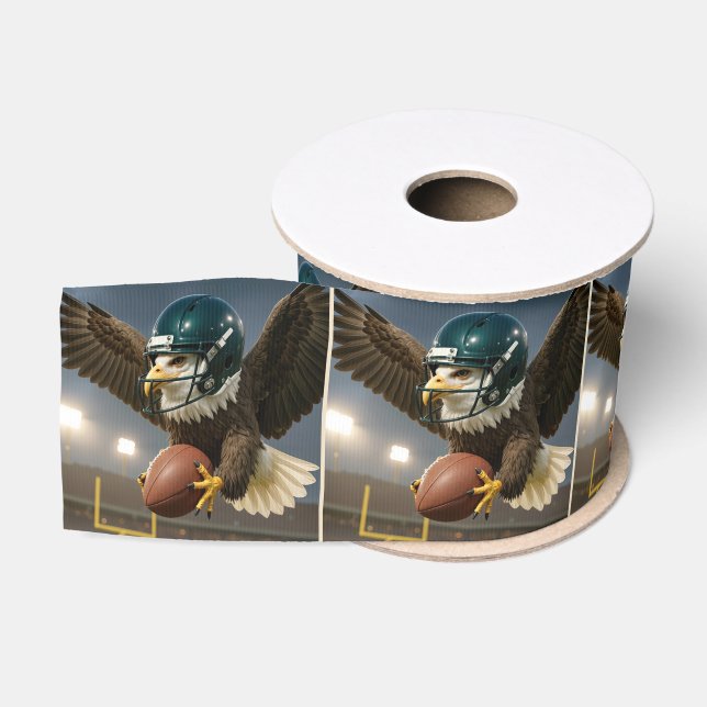Eagle Flying With Football In Sports Stadium Grosgrain Ribbon (Spool)
