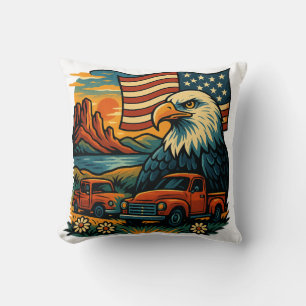 Eagle Glory Vintage Tee – Patriotic American Flag  Throw Pillow
