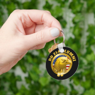 Eagle Gold Emblem USA Flag   DD 214 Alumni Keychain