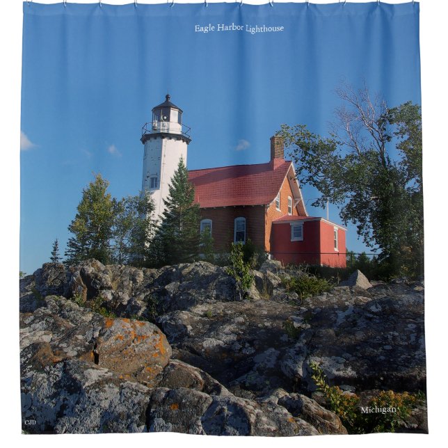 Eagle Harbour Lighthouse rideau de douche avec nom (Devant)
