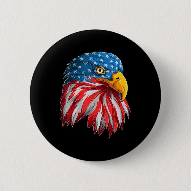 Eagle Head American Flag Patriotic 4th of July  2 Inch Round Button (Front)