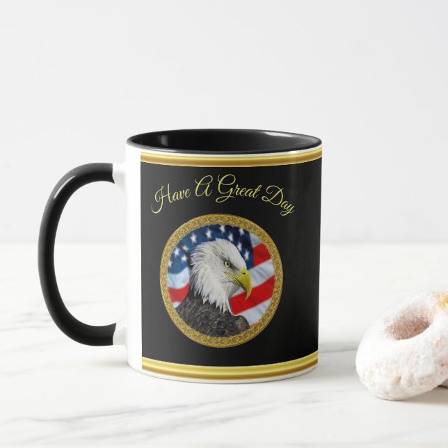 Eagle head  and a American flag gold foil design Mug (With Donut)