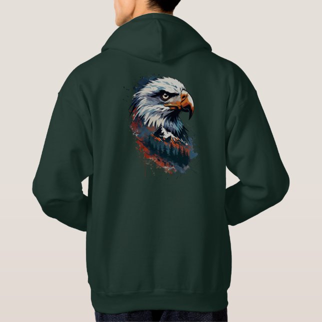 Eagle Head and Stylized Mountain Hoodie (Back)
