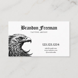 Eagle Head Black & White Monochrome Tattoo Artist Business Card