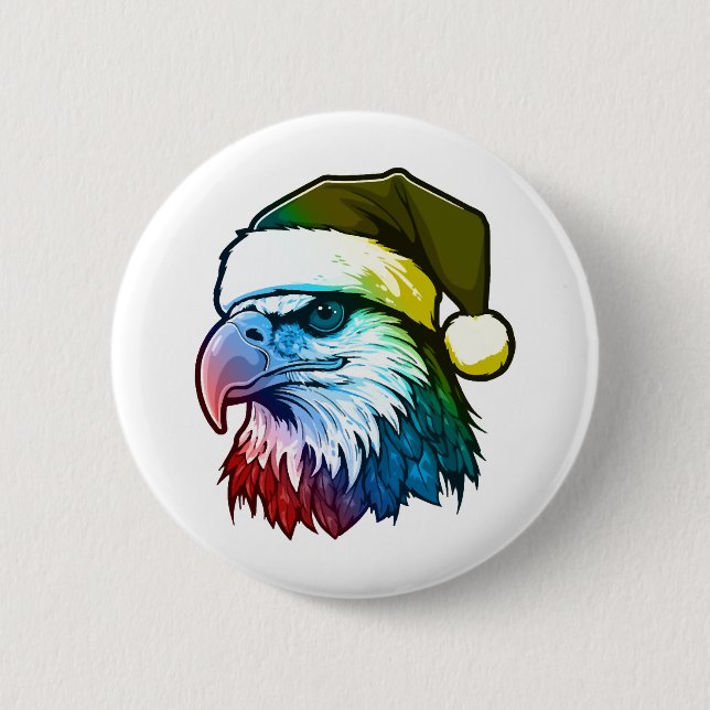 Eagle Head Christmas Portrait Colourful 2 Inch Round Button (Front)