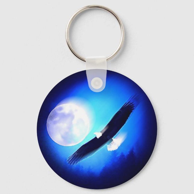 Eagle in Flight & Full Moon Keychain (Front)