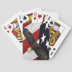 Eagle In Flight Over American Flag Playing Cards