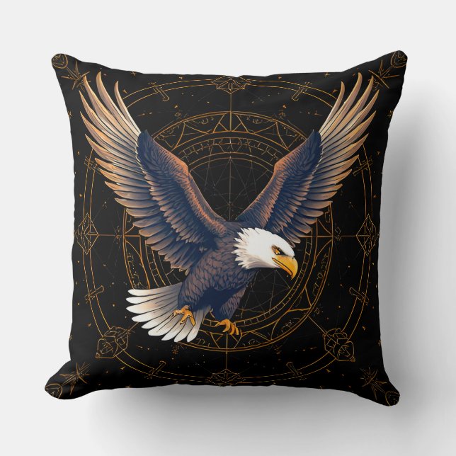 Eagle in Flight Stars and Night Sky Throw Pillow (Front)