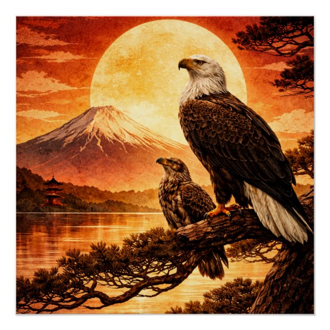 Eagle Japanese Landscape pastor Poster (Front)