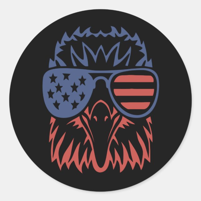 Eagle Lover Gift| Eagle American Flag Independence Classic Round Sticker (Front)